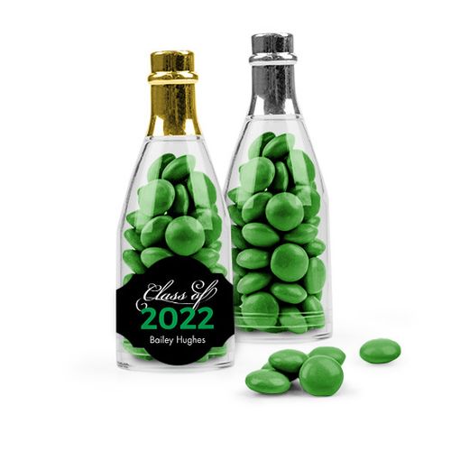 Personalized Green Graduation Favor Assembled Champagne Bottle with Just Candy Milk Chocolate Minis