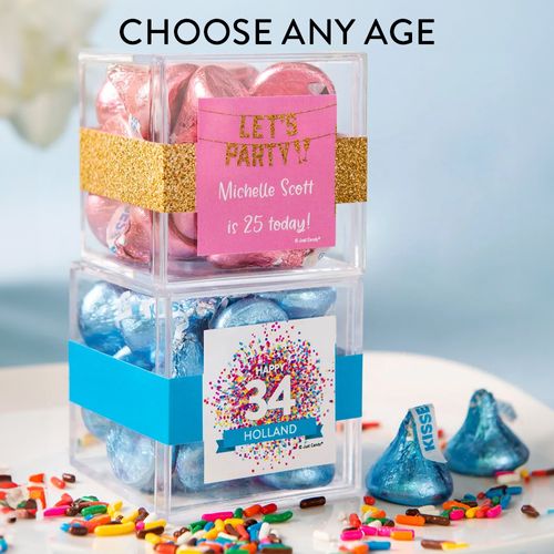 Personalized Birthday JUST CANDY® favor cube with Hershey's Kisses
