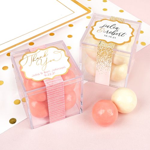 Personalized Wedding JUST CANDY® favor cube with Premium Malted Milk Balls