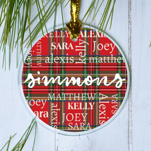 Personalized Plaid Word Cloud Photo Christmas Ornament