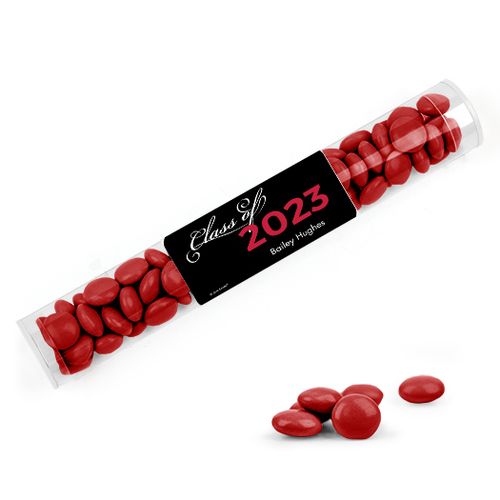 Personalized Red Graduation Favor Assembled Clear Tube with Just Candy Milk Chocolate Minis