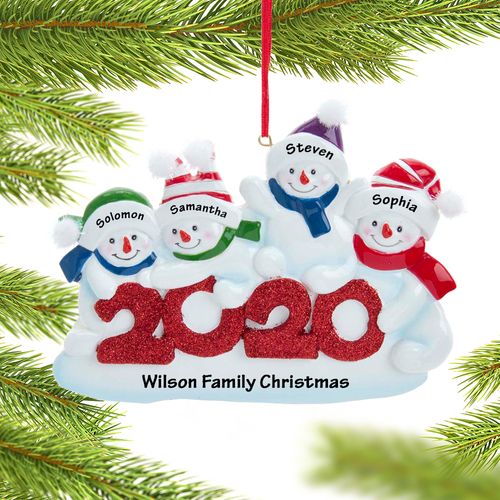 Personalized 2020 Snowman Family of 4 Christmas Ornament