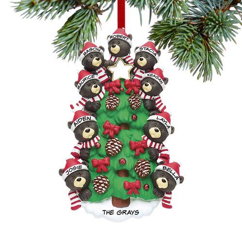 Personalized Black Bear Tree Family 9 Christmas Ornament
