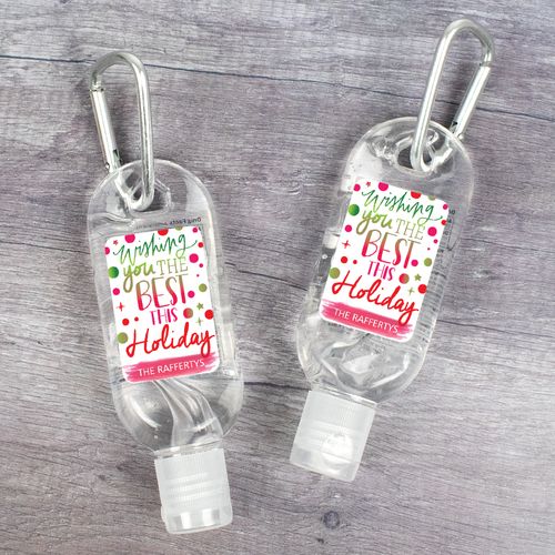 Personalized Hand Sanitizer with Carabiner 1 fl. oz bottle - Christmas Wishing The Best Holiday