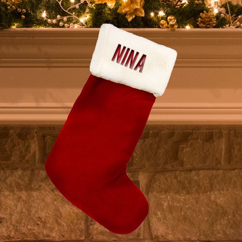Personalized Embroidered Christmas Stocking Red Velvet Plush