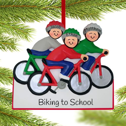 Personalized Bike Riding Family of 3 Christmas Ornament