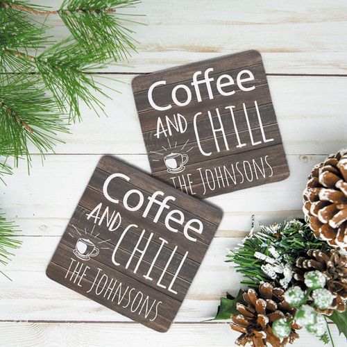 Personalized Neoprene Coaster, Coffee and Chill (Set of 4)