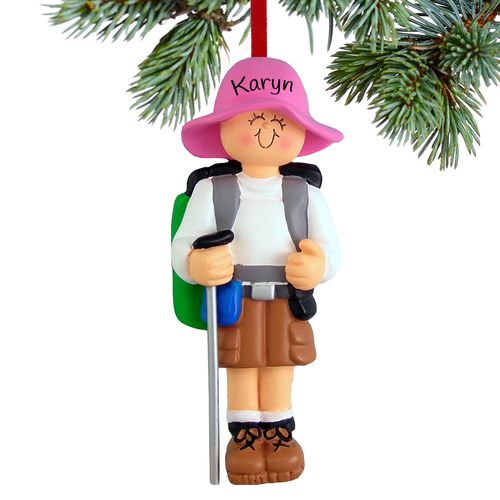 Personalized Hiker Female Christmas Ornament