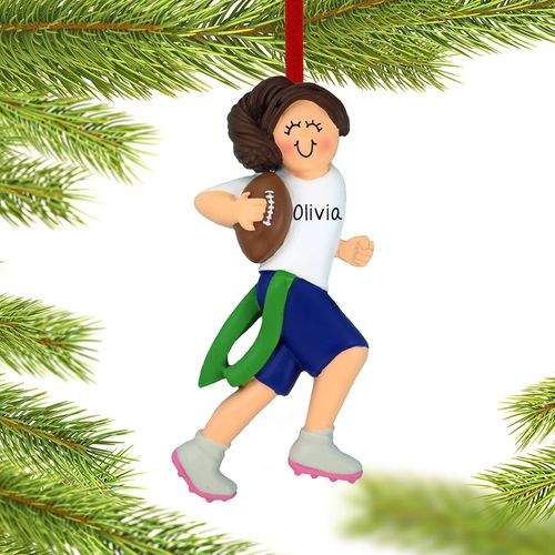 Personalized Flag Football Girl Christmas Ornament