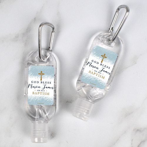 Personalized Baptism 1 fl. oz Hand Sanitizer with Carabiner - Watercolor God Bless