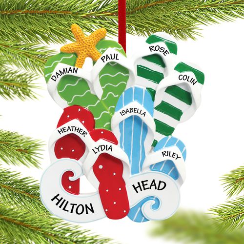 Personalized Flip Flops Family of 8 Christmas Ornament