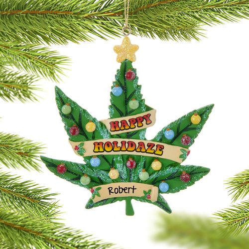 Personalized Cannabis Leaf Christmas Ornament