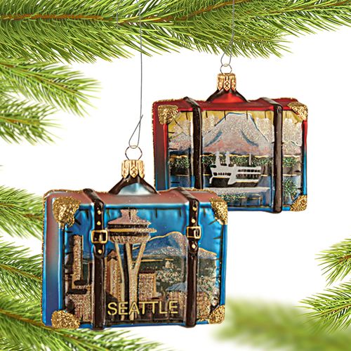 Personalized Seattle Travel Suitcase Christmas Ornament