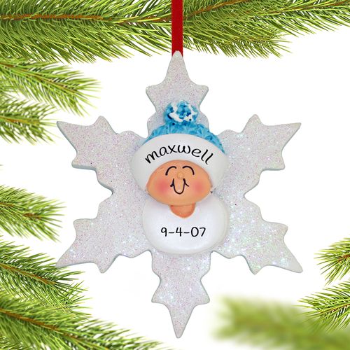 Personalized Baby Boy on Snowflake Christmas Ornament