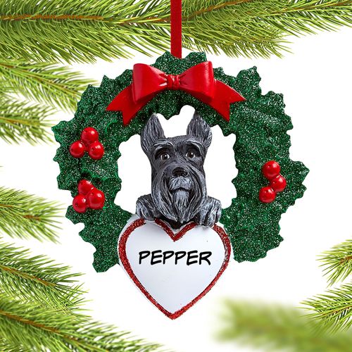 Personalized Schnauzer Dog with Wreath Christmas Ornament