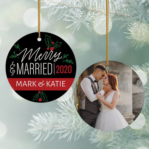 Personalized Merry & Married Wedding Photo Christmas Ornament