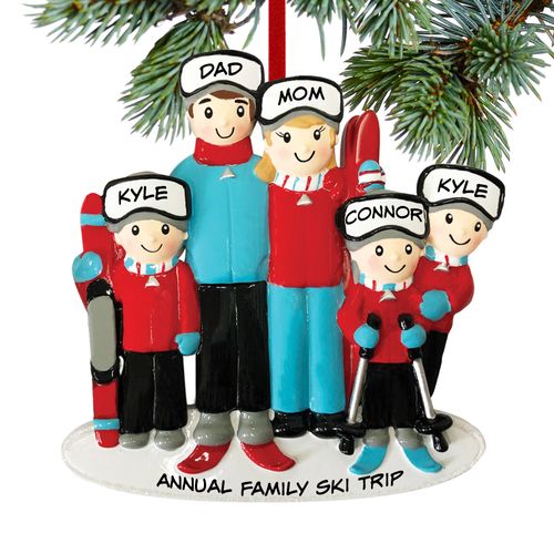 Personalized Ski Family of 5 Christmas Ornament