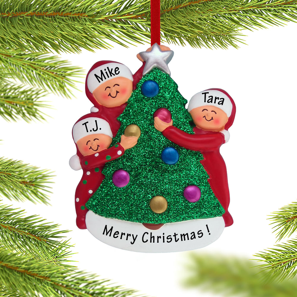 Personalized Family Decorating The Tree 3 Christmas Ornament   OC14003 