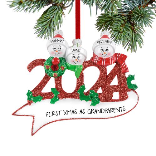 Personalized 2024 Snowman Grandparents and Grandkids Christmas Ornament