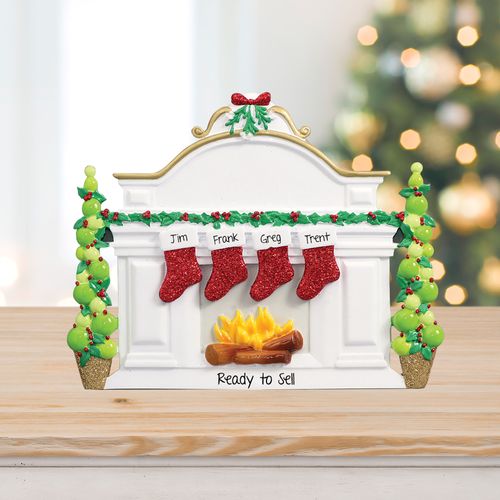 Personalized Business Mantel with 4 Stockings Tabletop Christmas Ornament
