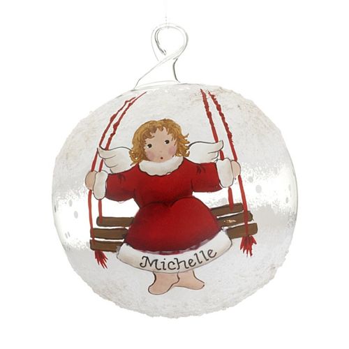 Personalized Angel in Red Dress on a Swing Christmas Ornament