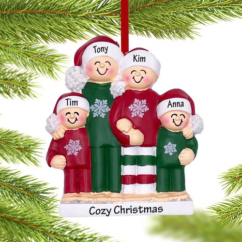 Personalized Christmas Pajamas Family of 4 Christmas Ornament