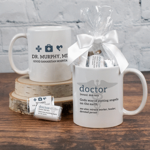 Personalized 11oz Coffee Mug Thank You Doctor with approx. 24 Wrapped Hershey's Miniatures