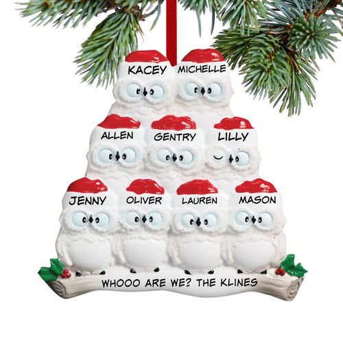 Personalized Wise Owl Family of 9 Christmas Ornament