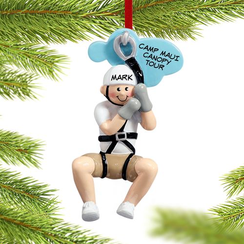 Personalized Zipline Male Christmas Ornament