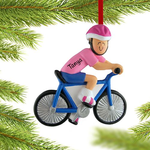 Personalized Bicycle Rider Female Christmas Ornament