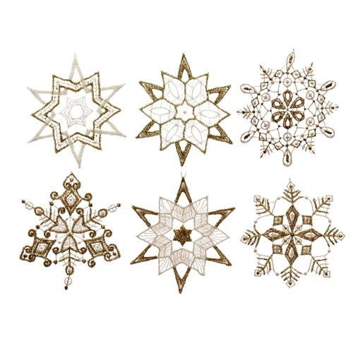 Personalized Set of 6 Lace Gold and White Snowflakes Christmas Ornament