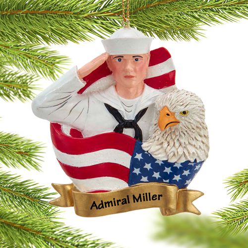 Personalized US Sailor with Flag Christmas Ornament