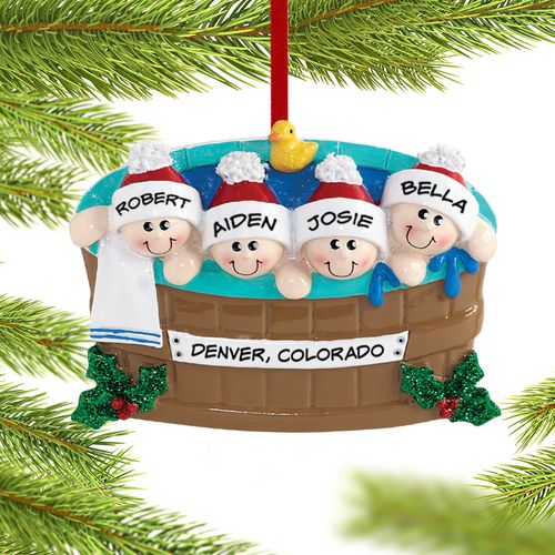 Personalized Hot Tub Family of 4 Christmas Ornament