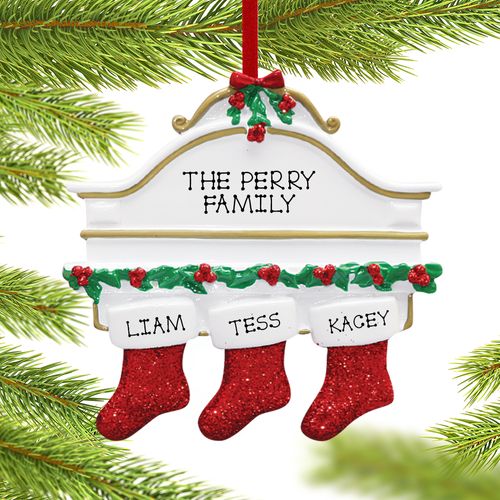 Personalized Stockings Hanging From Mantel 3 Christmas Ornament