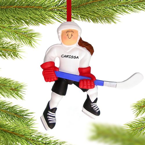 Personalized Hockey Player Female Christmas Ornament