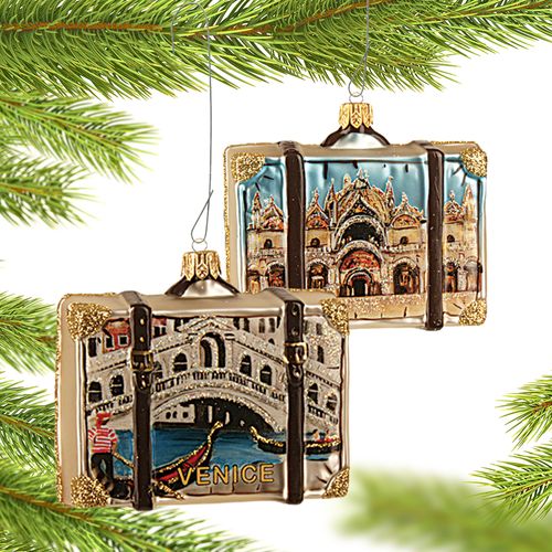 Personalized Venice Travel Suitcase Christmas Ornament