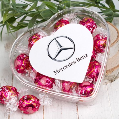 Personalized Valentine's Day Add Your Logo Clear Heart Box with Lindor Truffles