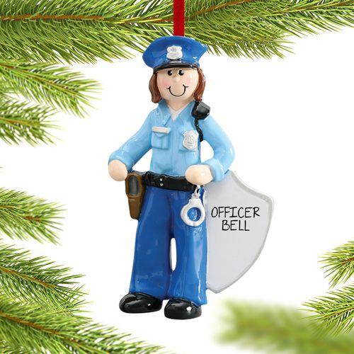 Personalized Policewoman with Handcuffs Christmas Ornament