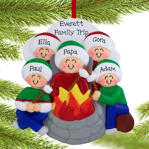 Personalized Firepit Family of 5 Christmas Ornament