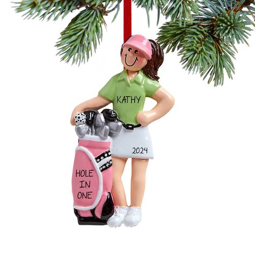 Personalized Female Golfer with Golf Clubs Christmas Ornament