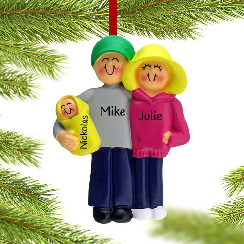 Personalized Couple with Newborn Baby Christmas Ornament