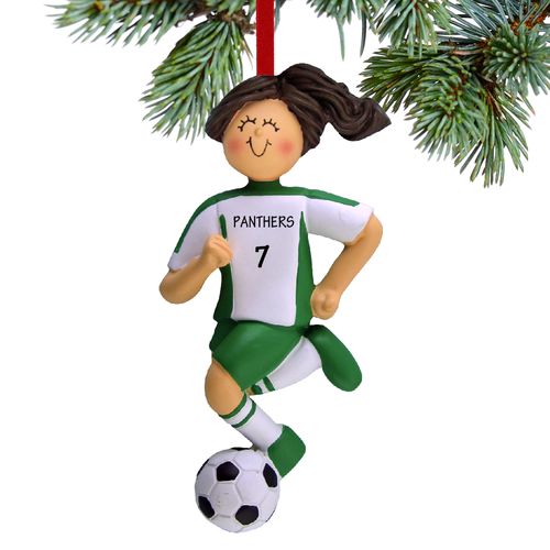Personalized Soccer Girl Green Uniform Christmas Ornament