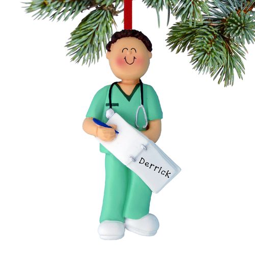 Personalized Nurse, EMT, or Physician Assistant Male Christmas Ornament