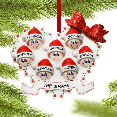 Personalized Heart Family of 7 Christmas Ornament