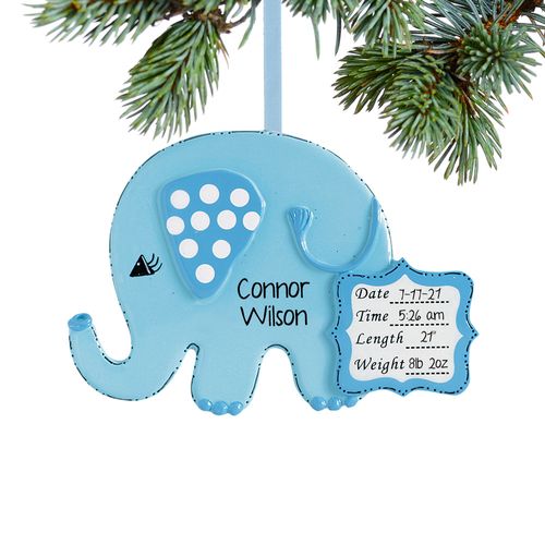 Personalized Baby Boy Blue Elephant Christmas Ornament
