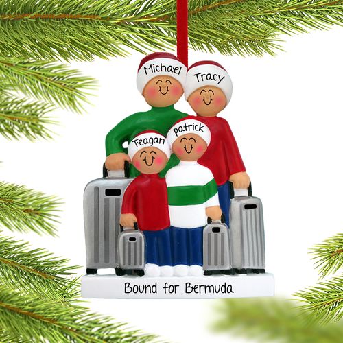 Personalized Traveling Family of 4 Christmas Ornament