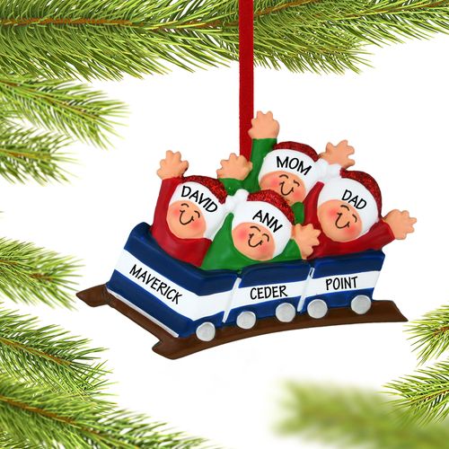 Personalized Roller Coaster Family of 4 Christmas Ornament