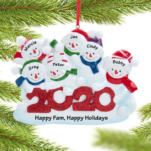 Personalized 2020 Snowman Family of 6 Christmas Ornament