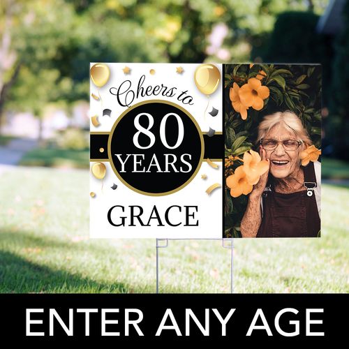 80th Birthday Yard Sign Personalized - Milestone Cheers with Photo
