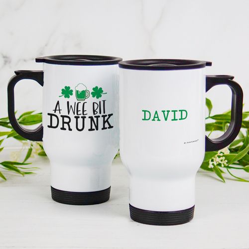 Personalized Travel Mug (14oz) - St. Patrick's Day A Wee Bit Drunk